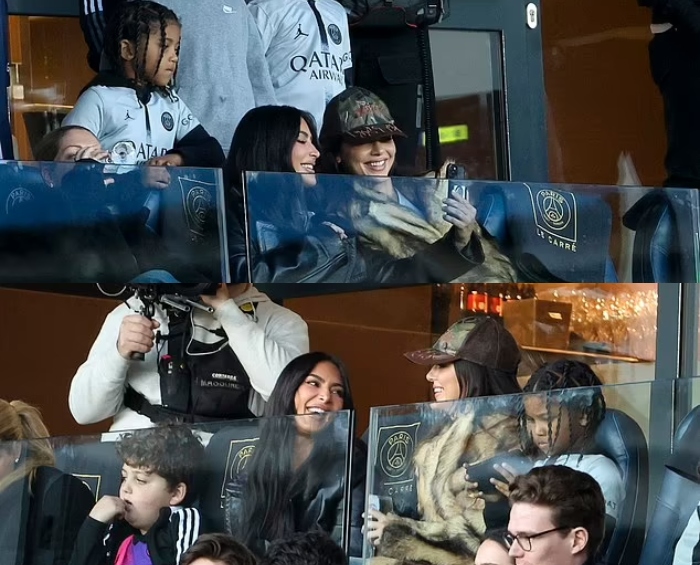 Kim Kardashian and Kendell Jenner make a rare sighting at a football game in Paris