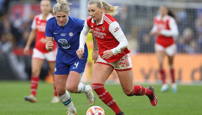 Arsenals Stina Blackstenius (R) gets away from Chelseas Millie Bright during the recent Womens League Cup final at Selhurst Park in London. AFP/File
