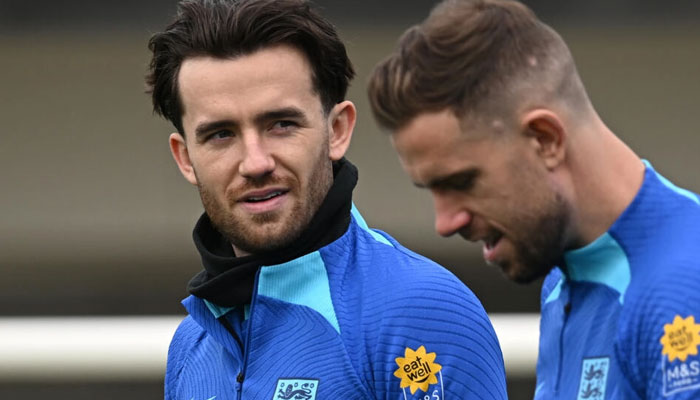 Ben Chilwell (left) is back in the England squad after missing the World Cup through injury.  AFP