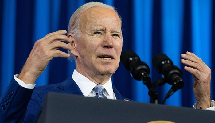 US President Joe Biden speaks during the White House Conservation in Action Summit at the Department of the Interior in Washington, DC, March 21, 2023.—AFP