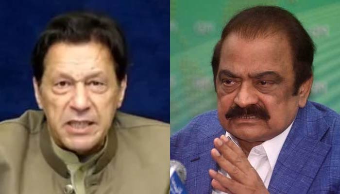 PTI chairman Imran Khan (left) and Interior Minster Rana Sanaullah. — YouTube/PTI/APP/File