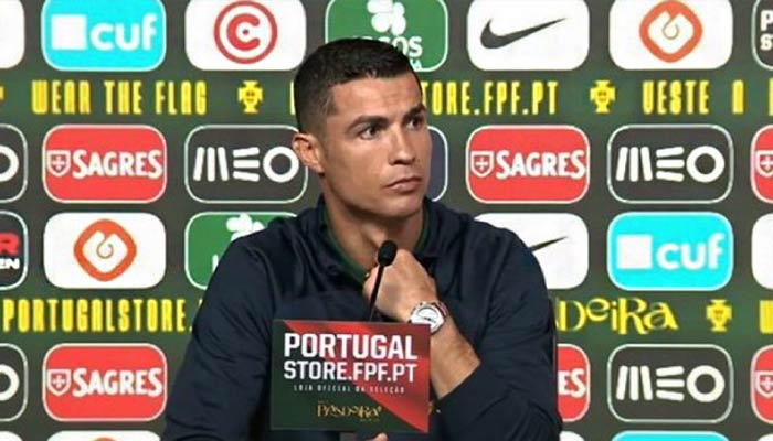 International football sensation Cristiano Ronaldo during a press conference. —Twitter/@UtdPlug