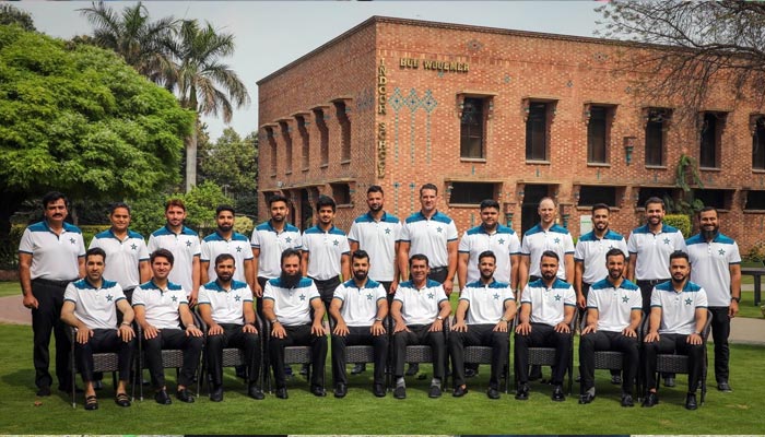 Pakistan squad announced for Afghanistan series pose for a picture. — PCB/File