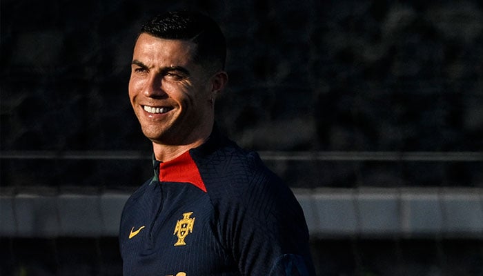 Cristiano Ronaldo attends a training session at Cidade do Futebol training camp in Oeiras, outskirts of Lisbon, on March 20, 2023, ahead of their UEFA Euro 2024 qualifier football match against Liechtenstein and Luxembourg. —AFP