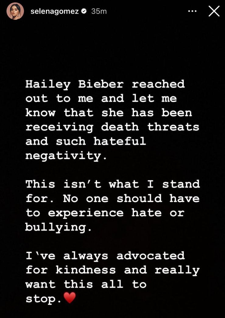 Selena Gomez condemns death threats to Hailey Bieber: this isnt what I stand for
