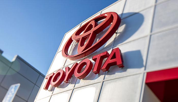 Toyota logo is seen at a Toyota Society Motors showroom. — AFP