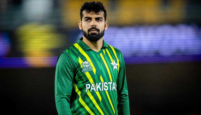 Pakistans captain Shadab Khan looks on during the ICC mens Twenty20 World Cup 2022 cricket warm-up match between Pakistan and England at the Gabba in Brisbane on October 17, 2022. — AFP