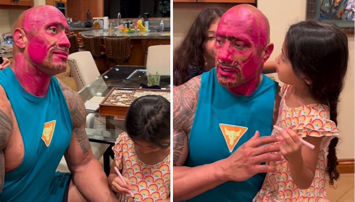 Watch: Dwayne Johnson gets pink face paint in daughters’ makeover video