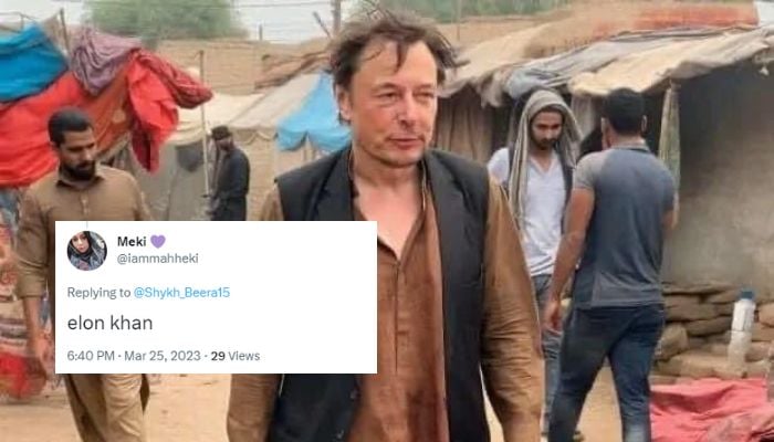 Image shows a viral meme where Elon Musk is seen walking in Pakistan as a poor man.— Twitter/@EmgineerLarki