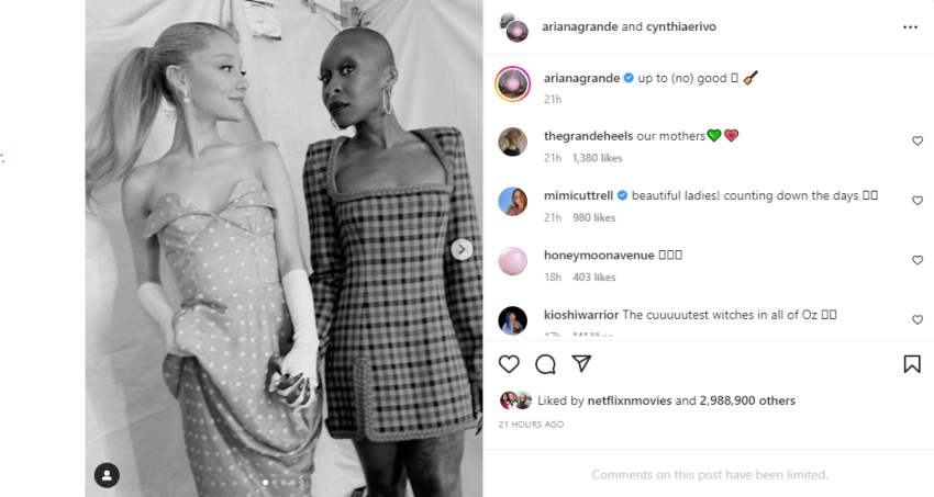 Ariana Grande posts fun behind-the-scenes snaps with Cynthia Erivo from Wicked set