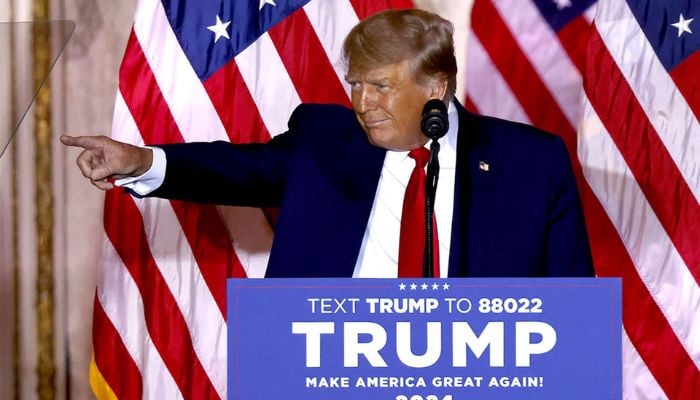 Former US President Donald Trump speaks at the Mar-a-Lago Club in Palm Beach, Florida, U.S., Nov. 15, 2022. — AFP