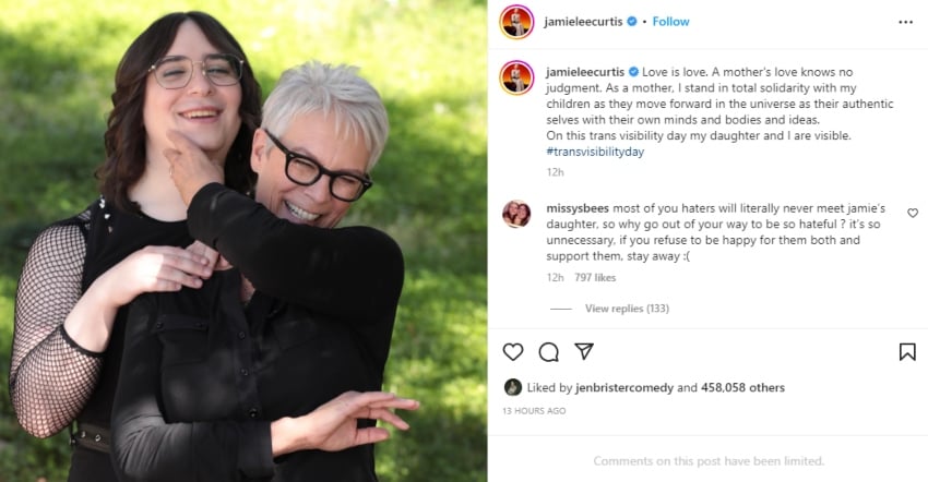 Jamie Lee Curtis shares touching tribute to daughter Ruby on Trans Visibility Day