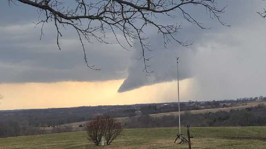 Connie Moore took this photo of a funnel cloud near Murray on Friday, March 31, 2023.— KCCI