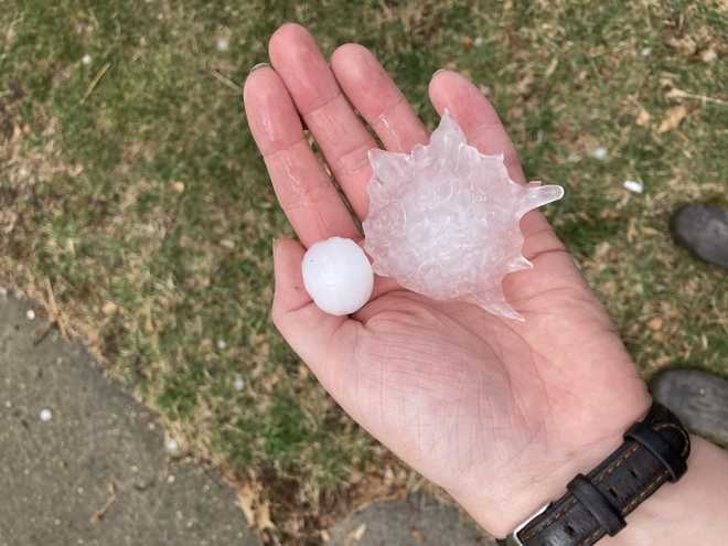 rin Dolecheck took this photo of hail that fell near Kellerton, in Ringgold County, on Friday, March 31, 2023.— KCCI