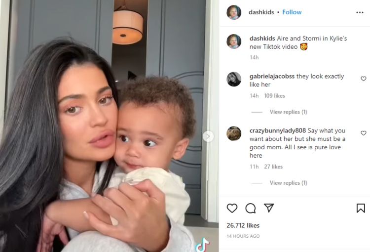 Kylie Jenner promotes new cosmetics products with son Aire, daughter Stormy