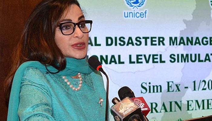 Senior leader of Pakistan Peoples Party (PPP), Sherry Rehman addressing the National level Simulation Exercise inaugural session on March 14, 2023. APP