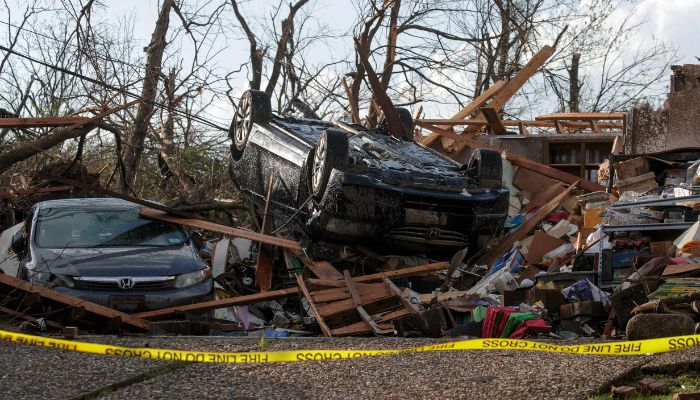 Homes damaged by a tornado are seen on March 31, 2023, in Little Rock, Arkansas.— AFP
