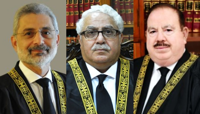 (Left to right) Justice Qazi Faez Isa, Justice Sayed Mazahar Ali Naqvi, and Justice Sardar Tariq Masood. — SC website