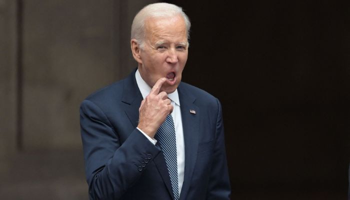 US President Joe Biden gestures during a welcome ceremony at Palacio Nacional in Mexico City, Mexico, Jan. 9, 2023.— AFP