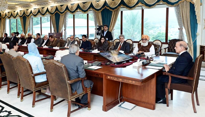 Prime Minister Shehbaz Sharif chairs meeting of coalition partners in Islamabad on April 5, 2023. — APP