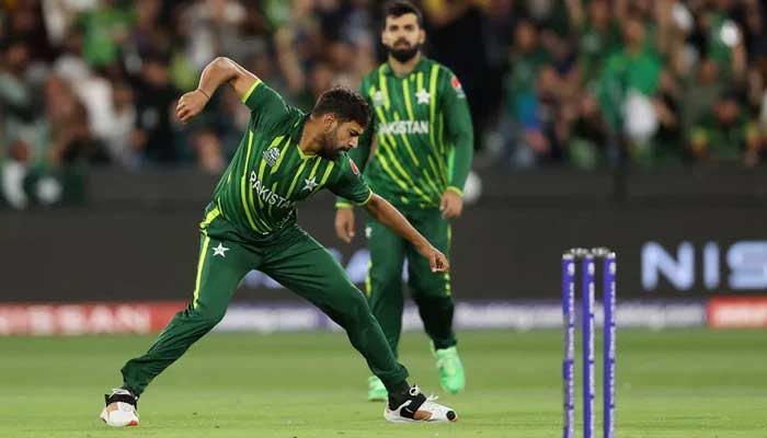 An undated image of Haris Rauf celebrating after taking a wicket. — AFP/File