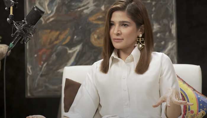 Pakistani actor Ayesha Omar speaks during a podcast aired online in this still taken from a video. — YouTube/FWhy Podcast