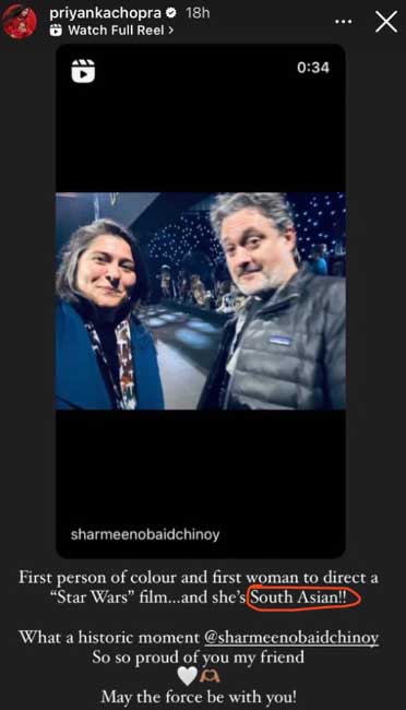 Screengrab of Priyanka Chopras Instagram story shared by Adnan Siddiqui. — Twitter/@adnanactor