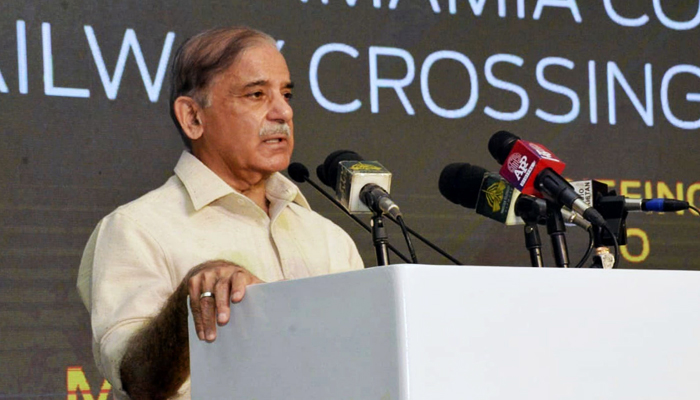 Prime Minister Shehbaz Sharif addresses a ceremony in Lahore, on April 15, 2023. — PID