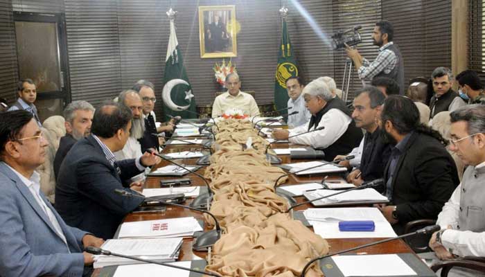 Prime Minister Shehbaz Sharif chairs a meeting on the development projects in Lahore on April 16. — PID