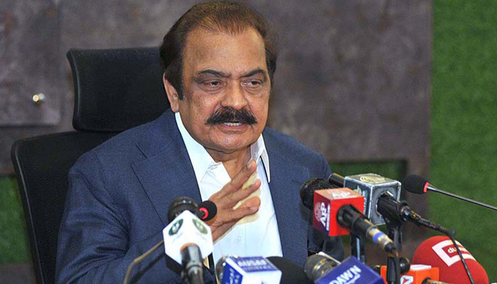 Interior Minister Rana Sanaullah addresses a press conference at the PTV Headquarters in Islamabad on July 28, 2022. — APP/File
