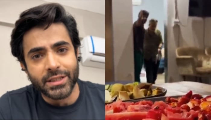 Combo of a picture of Pakistani actor Sheheryar Munawar (left) and a screengrab from a viral video. — Instagram/see.prime/Twitter/@NaylaAmir