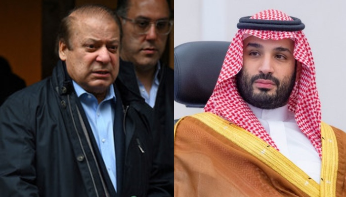 Pakistan Müslüman Birliği Navaz (PML-N) lideri Navaz Şerif (solda) ve Suudi Veliaht Prensi Muhammed bin Salman (sağda).  — AFP