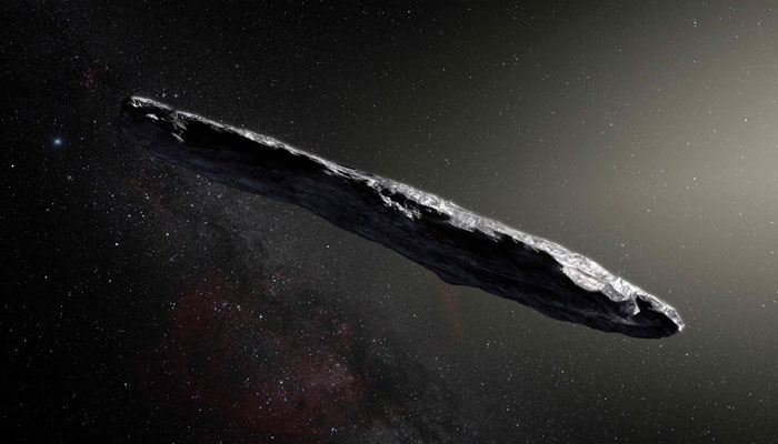 This image released shows an artists impression of the first interstellar asteroid, called Oumuamua. When the first object ever known to have visited our Solar System from outer space zoomed past in 2017. — AFP/File