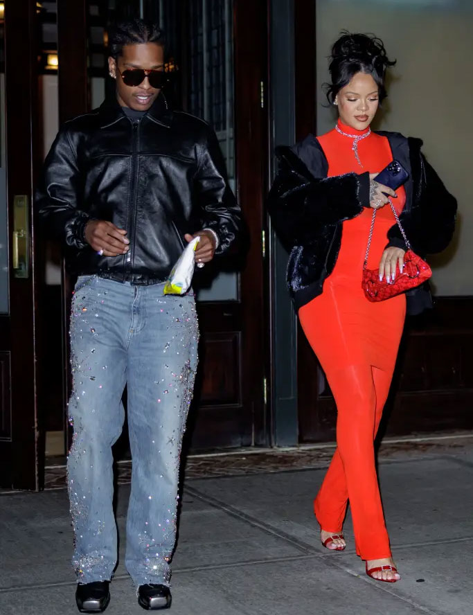 Rihanna stuns in Super Bowl-inspired red dress for date night with A$AP Rocky