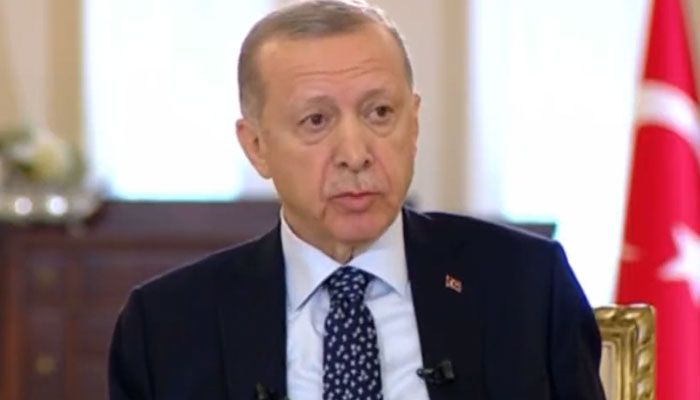 Erdogan interrupts live TV interview and leaves. Screengrab of a Twitter video