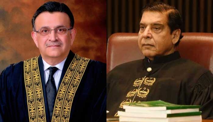 Chief Justice of Pakistan Umar Ata Bandial (left) and National Assembly Speaker Raja Pervez Ashraf. — Twitter/SC/NAofPakistan