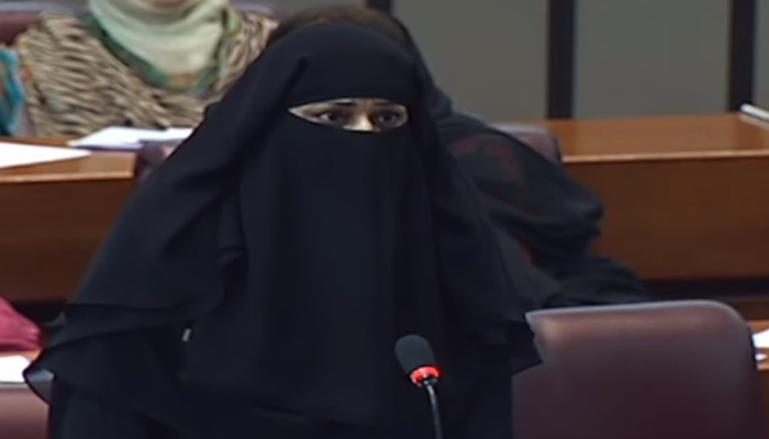 JUI-F MNA Shahida Akhtar Ali speaking on the floor of the National Assembly, on April 26, 2023, in this still taken from a video. — YouTube/PTVNewsLive