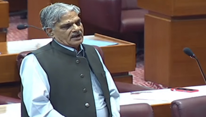 PML-N leader Barjees Tahir speaking on the floor of the National Assembly, on April 26, 2023, in this still taken from a video. — YouTube/PTVNewsLive