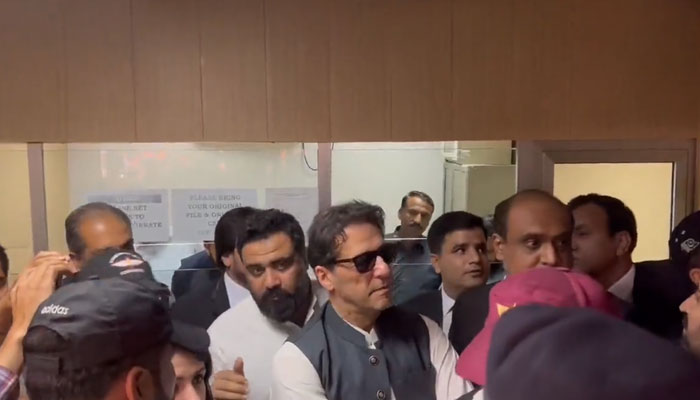 Pakistan Tehreek-e-Insaf (PTI) Chairman Imran Khan appears before the Islamabad High Court on April 28, 2023. — Twitter/@PTIofficial