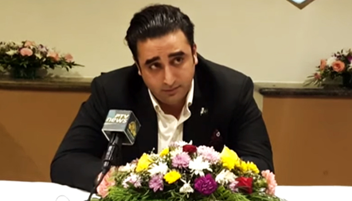 Foreign Minister Bilawal Bhutto-Zardari addressing a press conference in Goa, India, on May 5, 2023, in this still taken from a video. — YouTube/PTVNewsLive