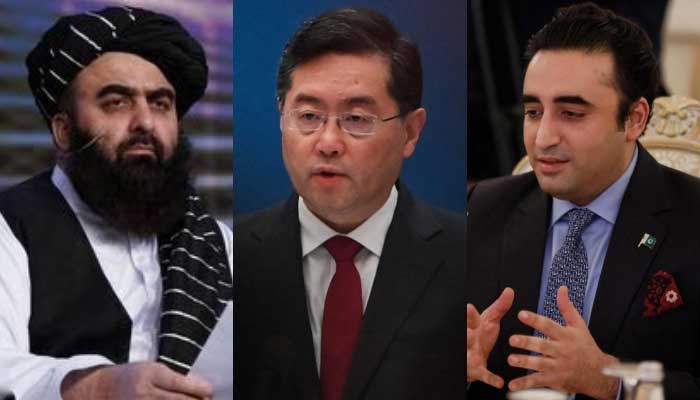 Acting Afghan Foreign Minister Mawlawi Amir Khan Muttaqi (left), Chinese Foreign Minister Qin Gang and Foreign Minister Bilawal Bhutto-Zardari. — Twitter/@FMMuttaqi/AFP