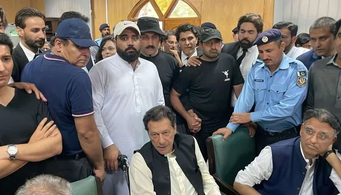 PTI Chairman Imran Khan appears before Islamabad High Court along with other senior leaders to seek an extension in interim bail on May 4, 2023. — Twitter/@PTIofficial