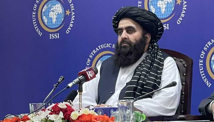 Afghanistan’s Acting Foreign Minister Mawlawi Amir Khan Muttaqi attends an event in Islamabad on May 8, 2023. — Twitter/@CAMEA_ISSI