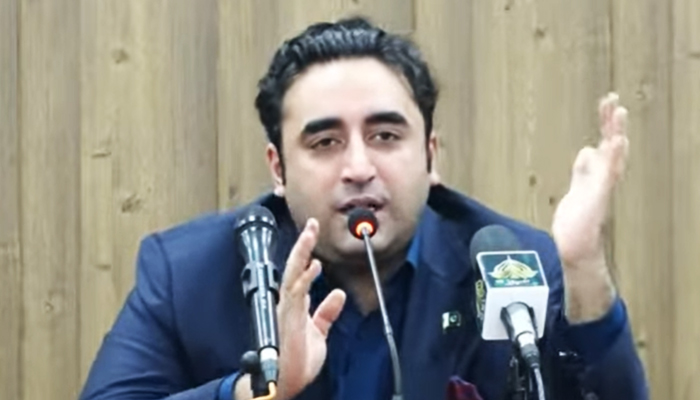 Foreign Minister Bilawal Bhutto-Zardari addresses press conference in Karachi, on May 11, 2023, in this still taken from a video. — YouTube/PTVNews