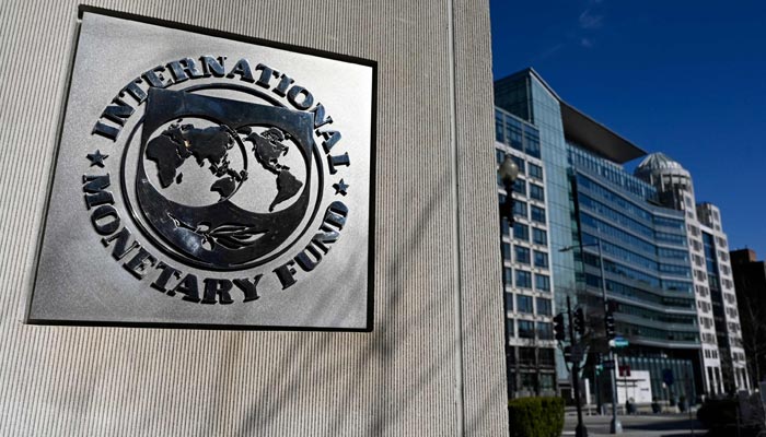 The seal for the International Monetary Fund (IMF) in Washington, DC, US, January 26, 2022. — AFP