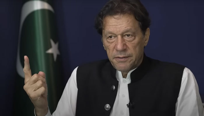 PTI chief Imran Khan being interviewed by Sky News Cordelia Lynch at his Zaman Park residence in Lahore on May 13, 2023. — Screenshot of a YouTube video.