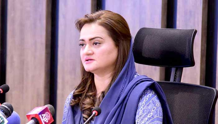 Federal Minister for Information and Broadcasting Marriyum Aurangzeb addresses a press conference in Islamabad on April 19, 2023. — APP