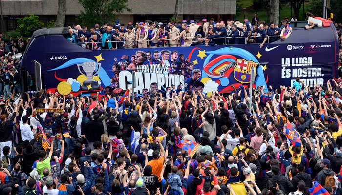 Barcelona celebrate winning La Liga with open top bus parade. Anadolou Agency