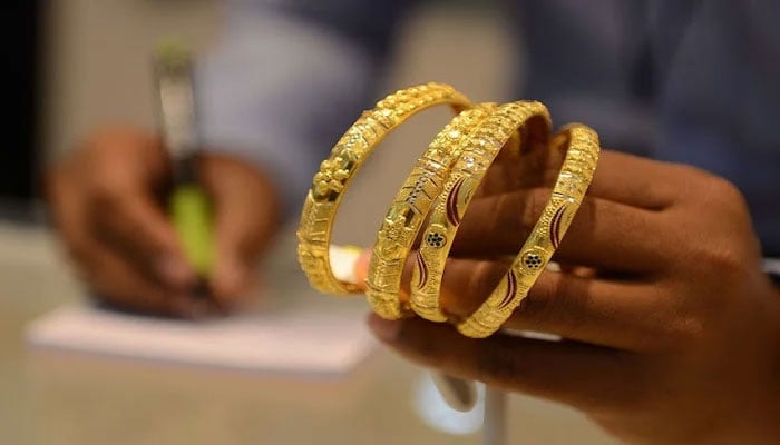 An undated image of gold bangles. — AFP/File