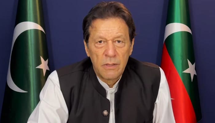 PTI Chairman Imran Khan addresses his party workers on May 17, 2023, in this still taken from a video. — YouTube/PTI